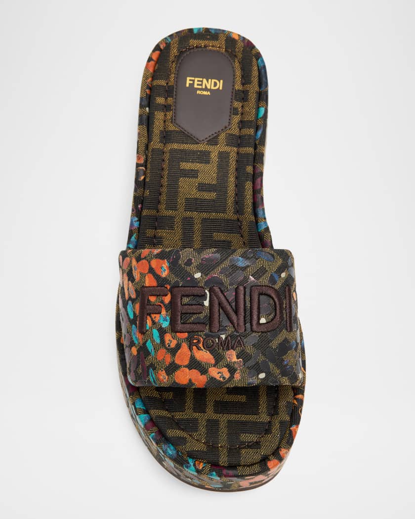 Fendi FF Monogram Platform Slide Sandals | Neiman Marcus