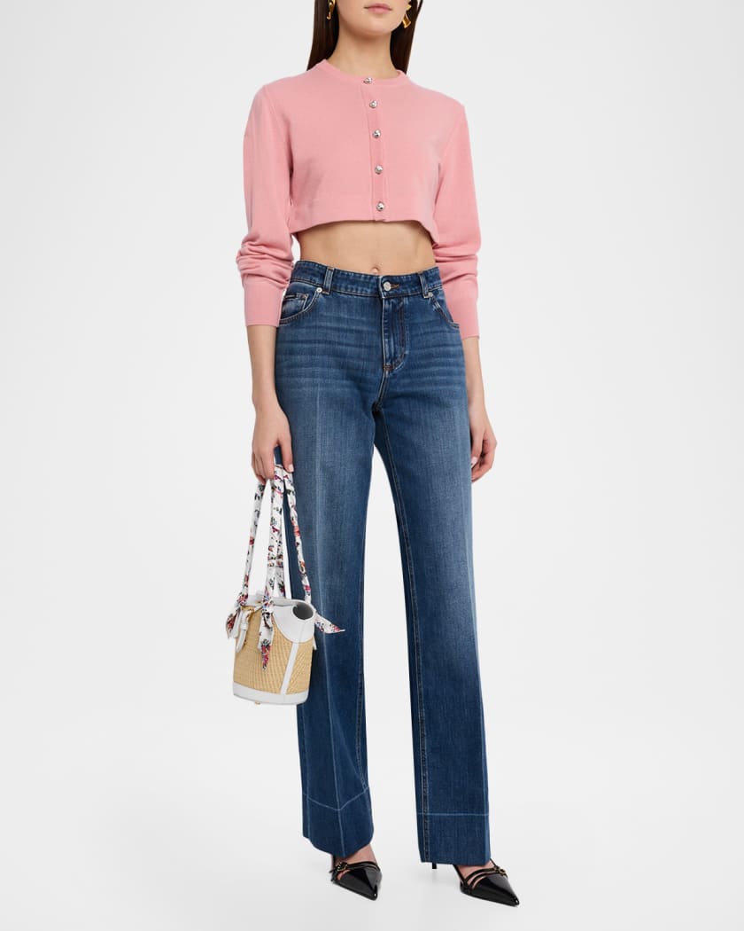 Dolce&Gabbana Floral & Leather-Trim Woven Shoulder Bag | Neiman Marcus