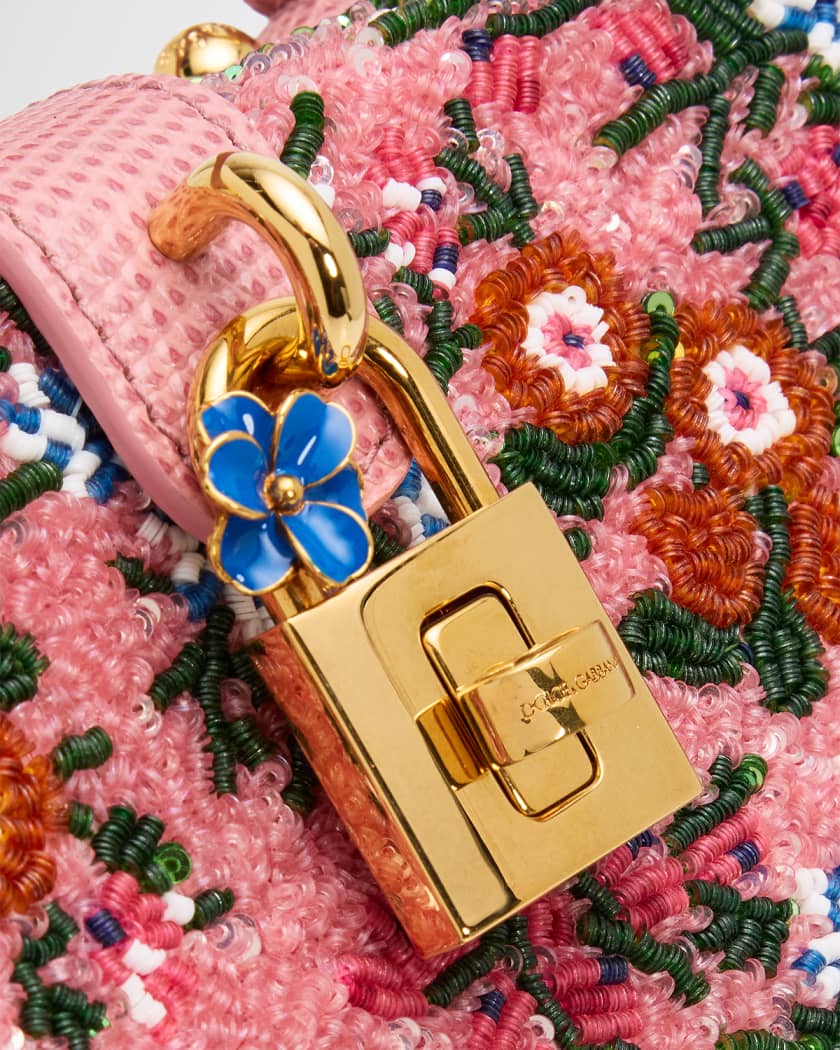 Dolce&Gabbana Box Floral Beaded Padlock Top-Handle Bag | Neiman Marcus