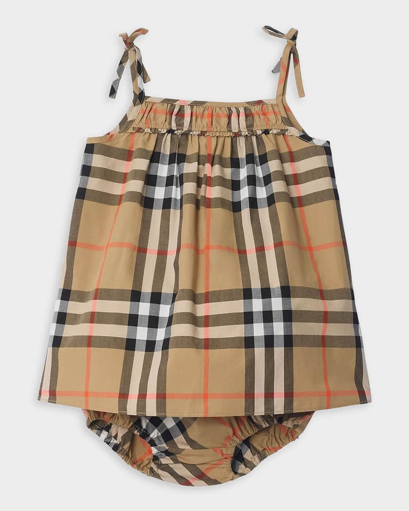 Burberry Girl's Check Cotton Dress with Bloomers, Size 1M-18M