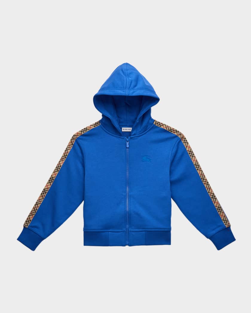 Burberry Boy's Check-Trim Cotton Zip Hoodie, Size 3-14 | Neiman Marcus