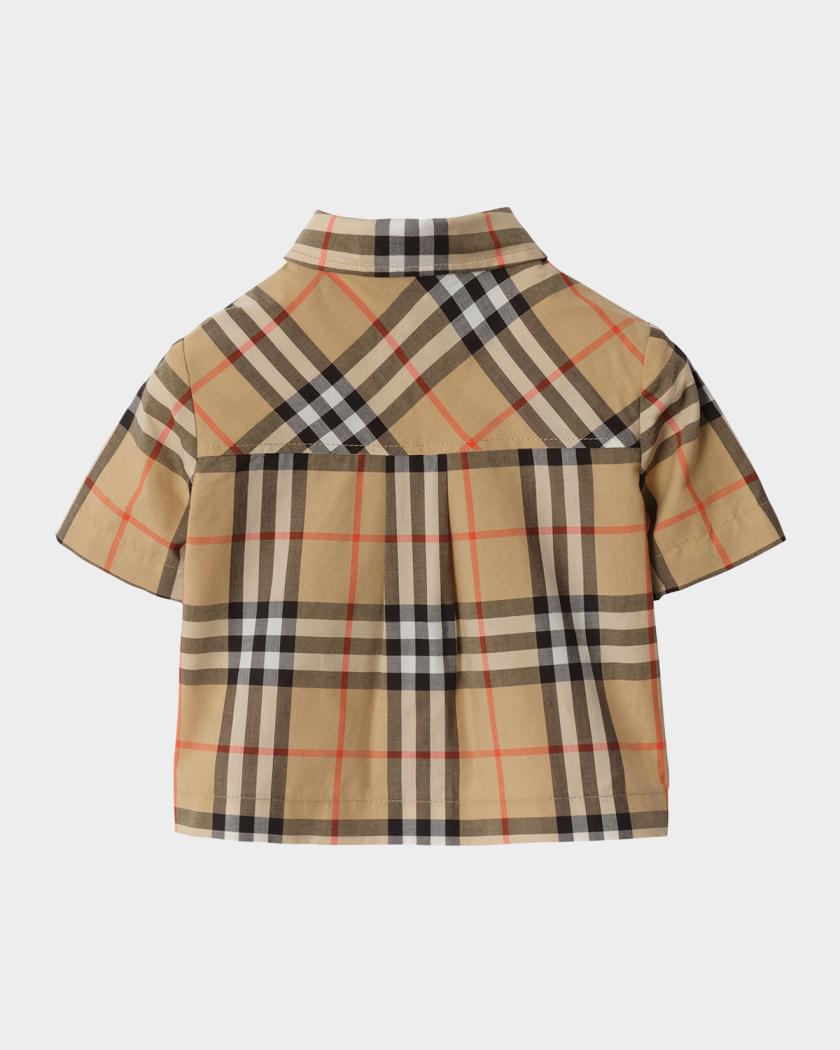 Boy's Check Cotton Shirt & Pants Set, Size 1M-18M