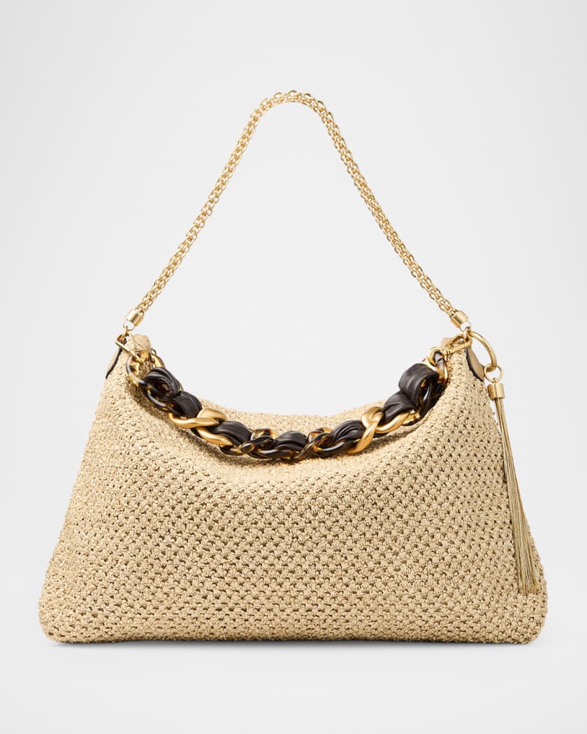 Jimmy Choo Riviera Capsule Callie Raffia Shoulder Bag | Neiman Marcus