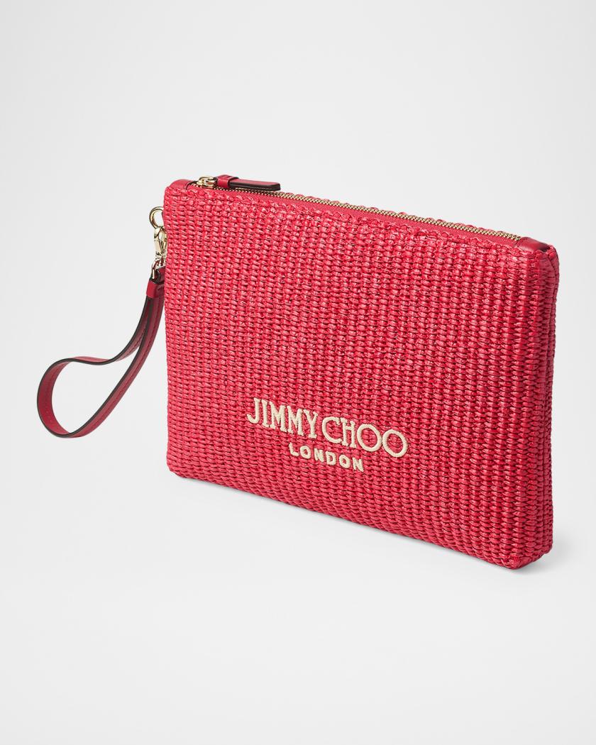 Jimmy Choo Riviera Capsule Raffia Flat Pouch Bag | Neiman Marcus