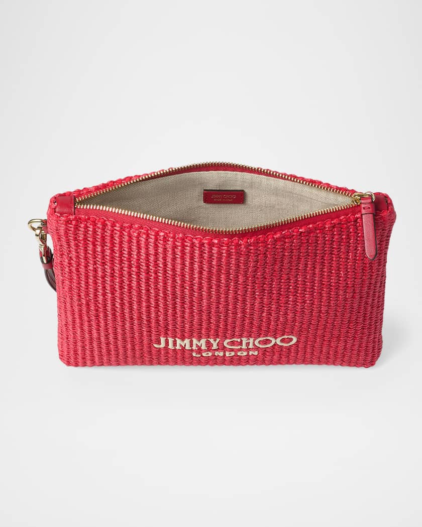 Jimmy Choo Riviera Capsule Raffia Flat Pouch Bag | Neiman Marcus