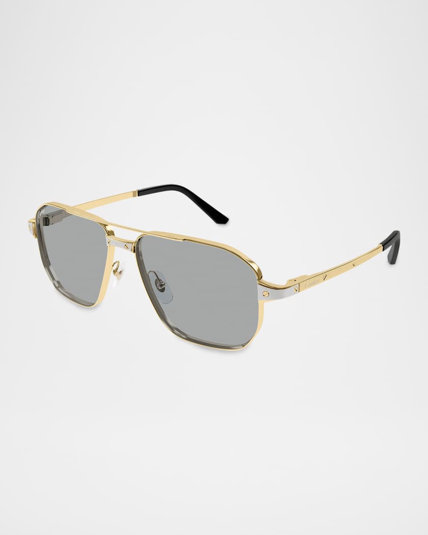 Cartier Men's CT0424S-006 Double-Bridge Metal Aviator Sunglasses