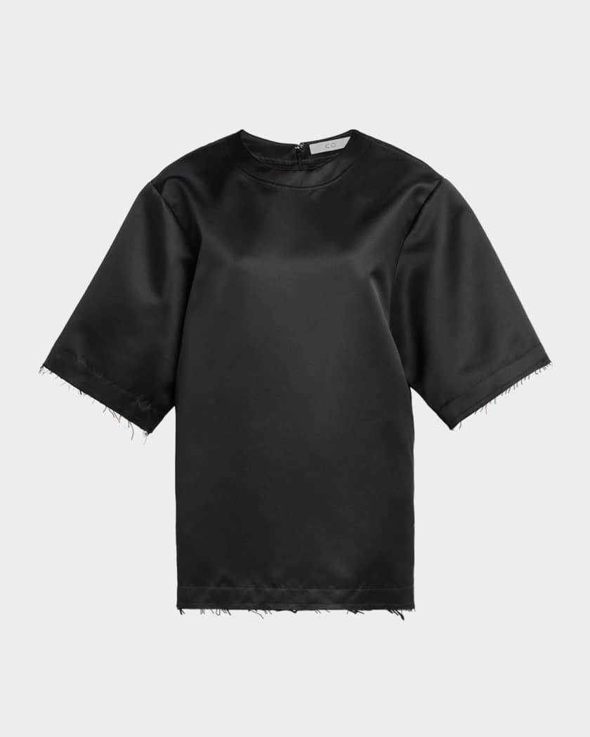 トップス Shiiiii Co Short-Sleeve Oversized Satin Shirt | Neiman Marcus