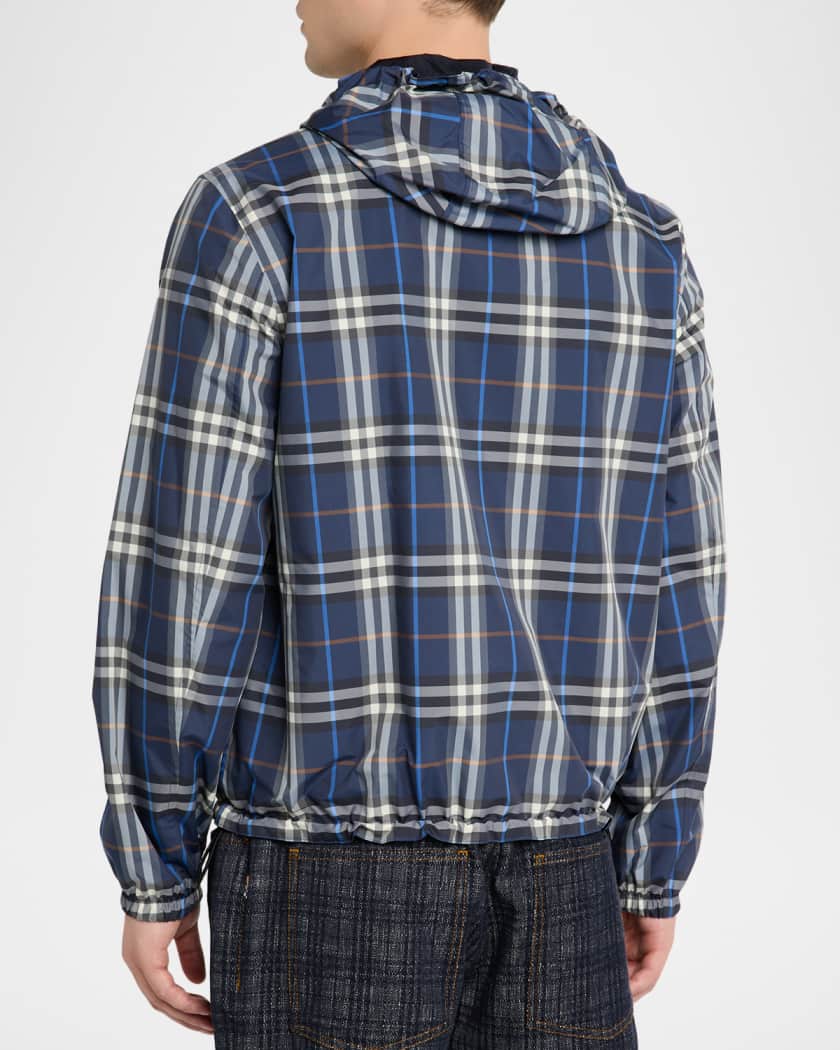 Burberry Men's Check Hooded Full-Zip Jacket | Neiman Marcus