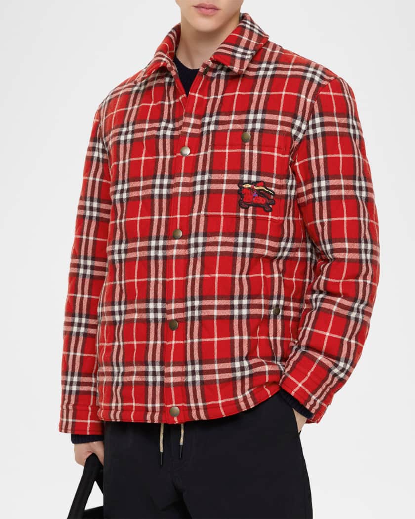 Burberry Men's Check Wool Snap-Front Overshirt | Neiman Marcus
