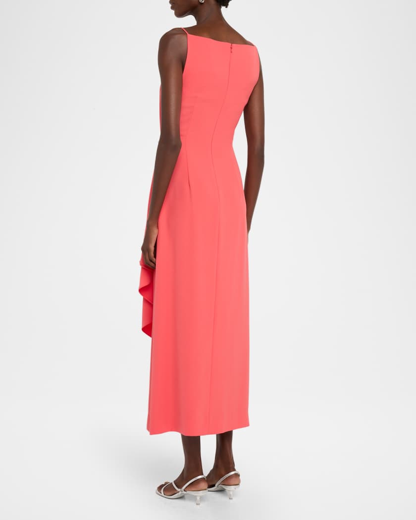 Lela Rose Fluid Crepe Pin Draped Midi Dress | Neiman Marcus