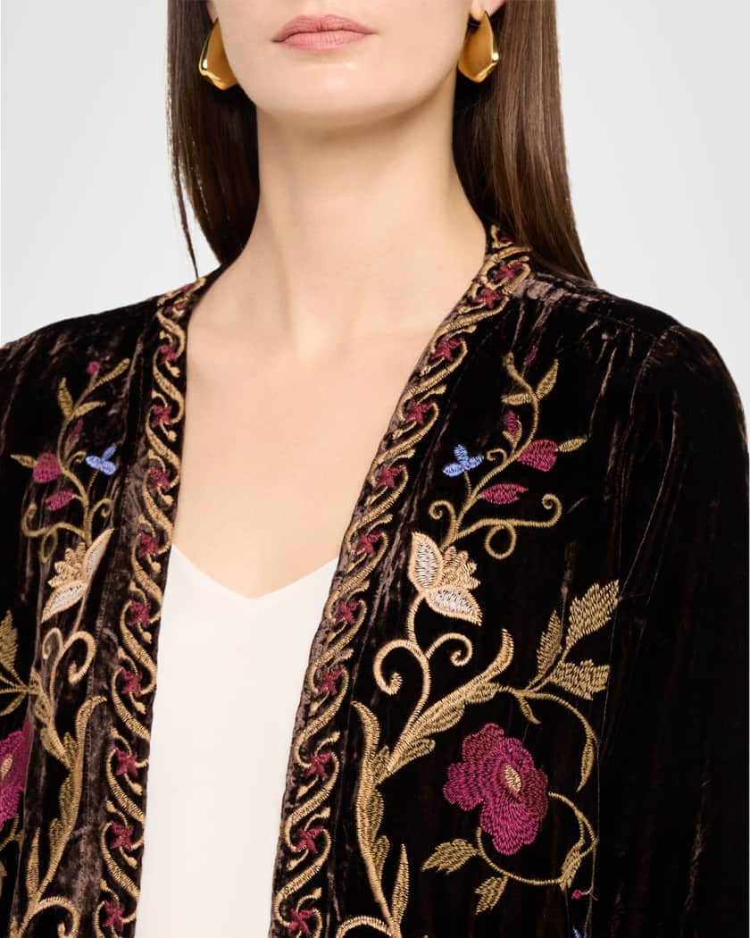 Johnny Was Carmina Floral-Embroidered Velvet Bolero | Neiman Marcus