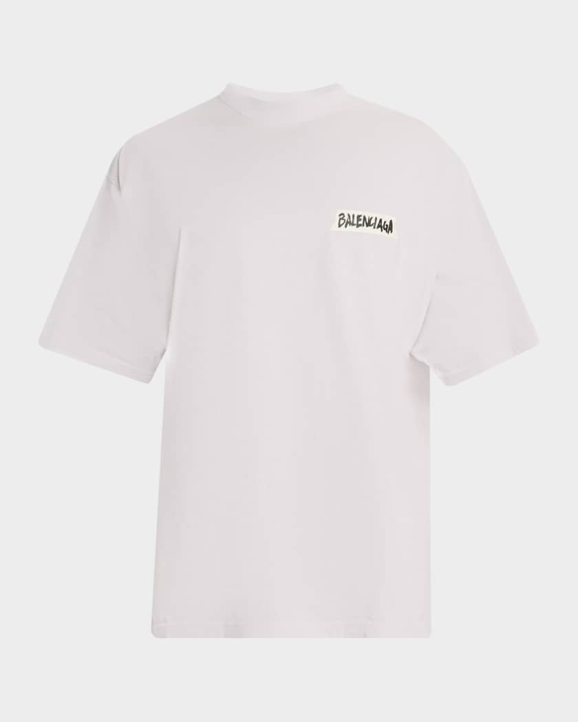 BALENCIAGA ホワイト Tシャツ ロゴ入り M Balenciaga Men's Jersey Masking Tape Logo T-Shirt | Neiman Marcus