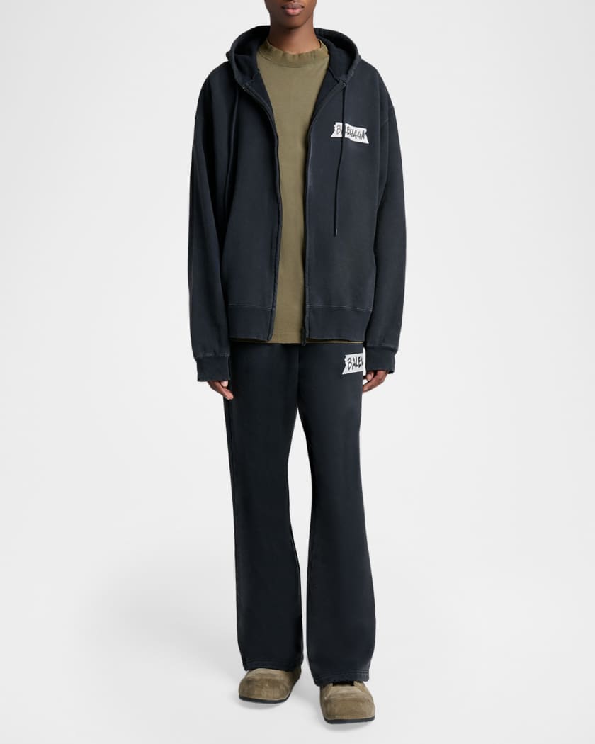 Balenciaga Men's Masking Tape Oversized-Fit Faded Fleece Full-Zip