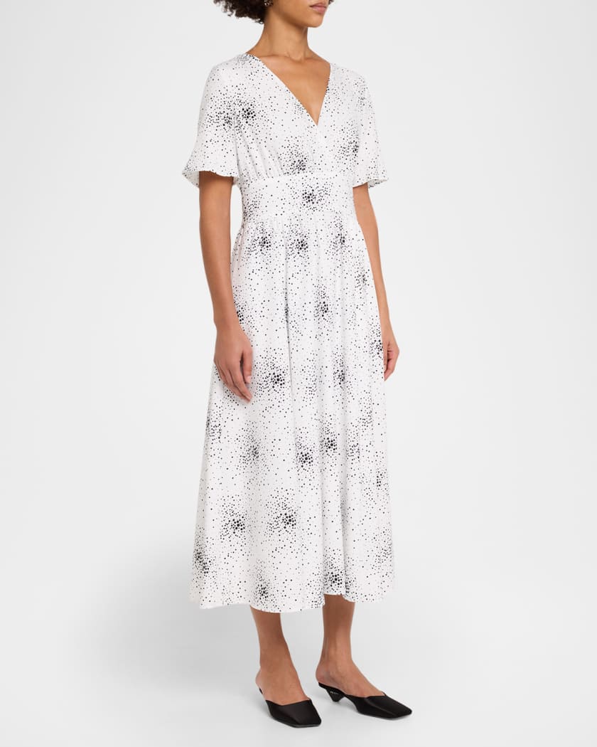 emporio armani midi dress Emporio Armani Women's Dotted V-Neck Midi Dress - White
