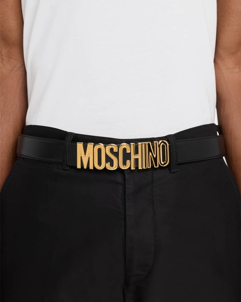 MOSCHINO ベルト レザー ロゴ ブラック Moschino Men's Lettering Logo Leather Belt, Black | Neiman Marcus