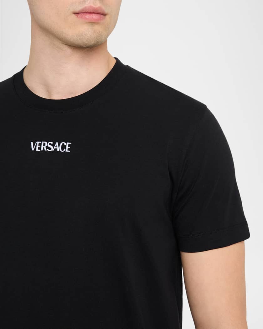 VERSACE ロゴ コットンTシャツ Versace - Logo-Embroidered Appliquéd Cotton-Jersey T-Shirt - Black
