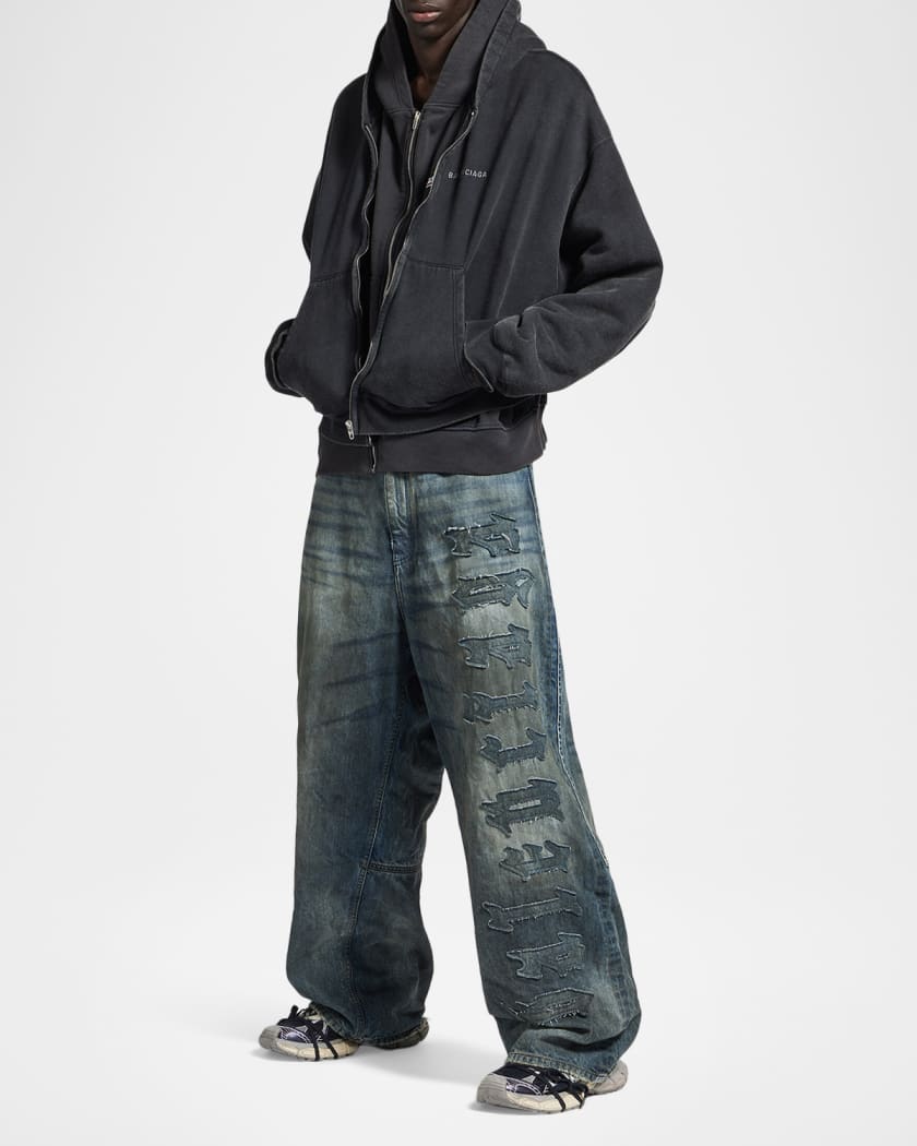 Balenciaga Men's Minimal Gothic Denim Baggy Wide-Leg Pants