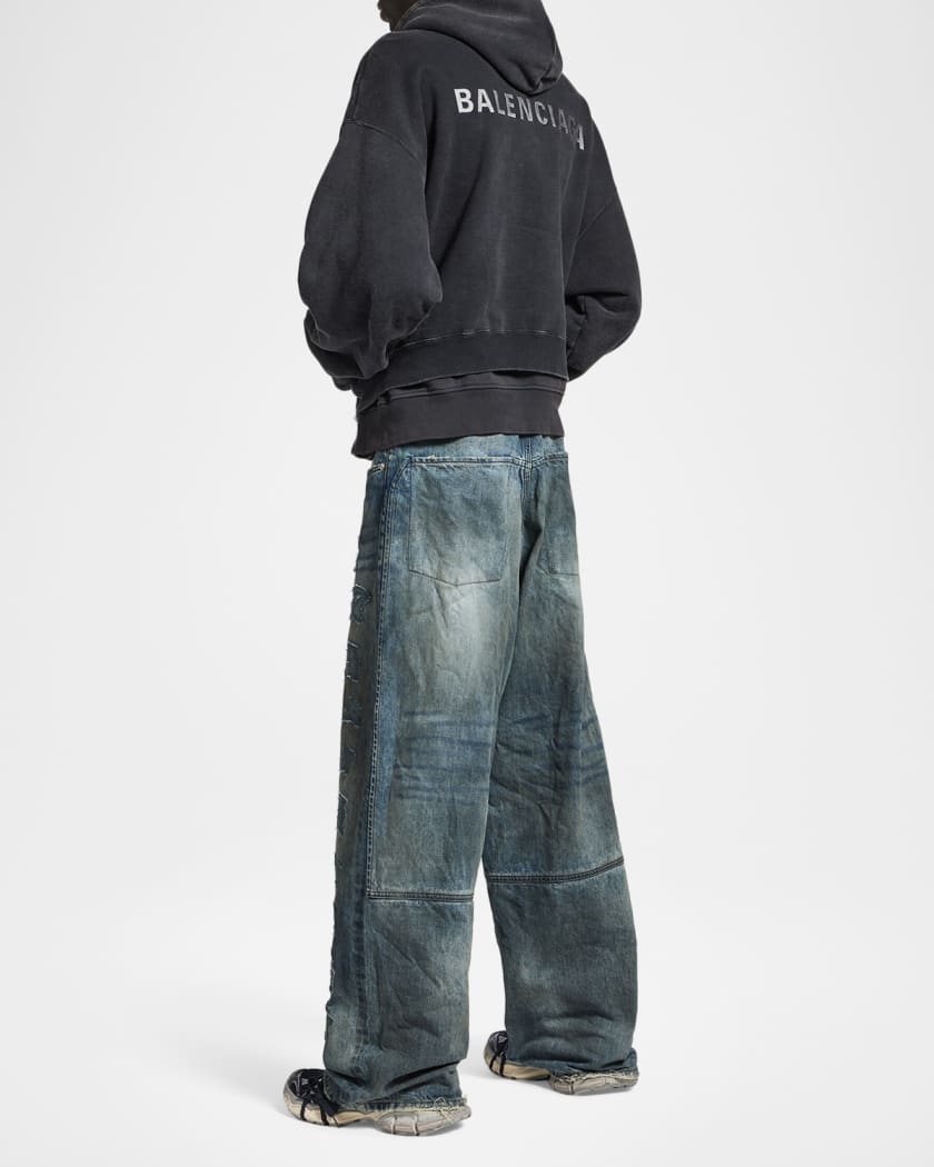 Balenciaga Men's Minimal Gothic Denim Baggy Wide-Leg Pants