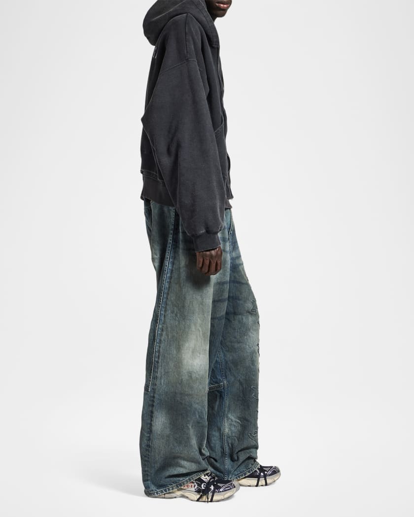 Balenciaga Men's Minimal Gothic Denim Baggy Wide-Leg Pants