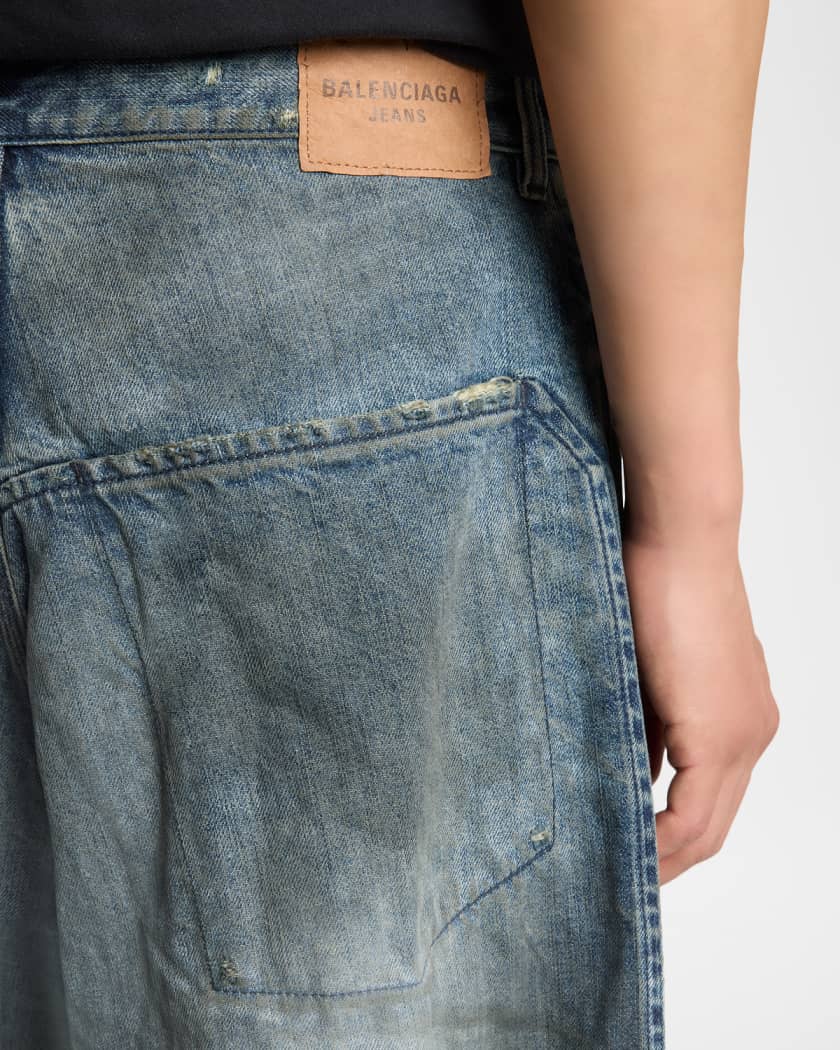 Balenciaga Men's Minimal Gothic Denim Baggy Wide-Leg Pants
