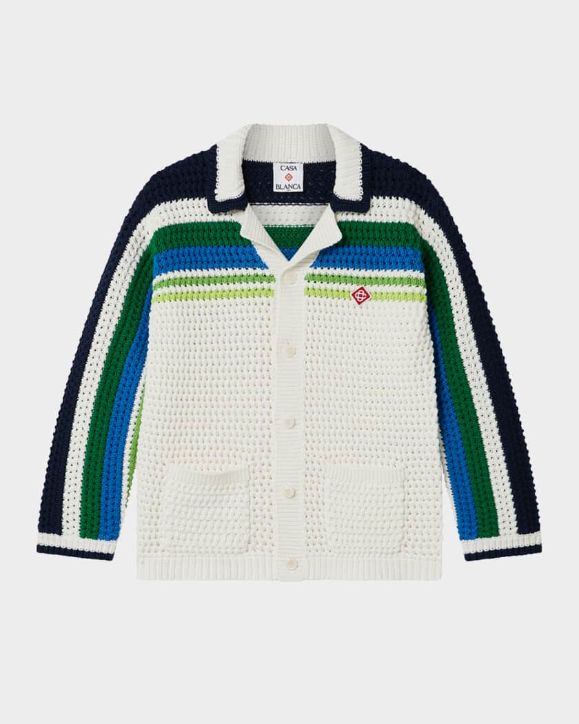 CASABLANCA Boy's Tennis Stripe Long-Sleeve Knit Shirt, Size 3-14