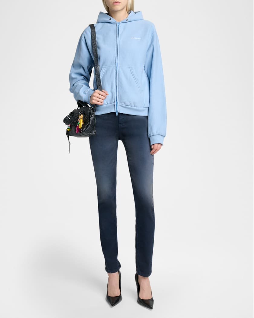 Balenciaga Logo Embroidered Regular Zip-Up Hoodie | Neiman Marcus