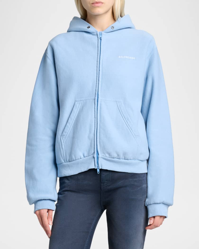 Balenciaga Logo Embroidered Regular Zip-Up Hoodie | Neiman Marcus