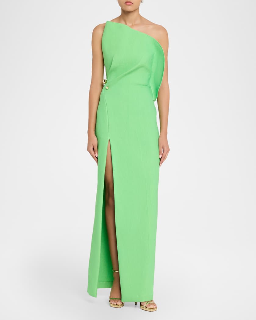 monique lhuillier formal dresses Monique Lhuillier Jacqueline Satin Pleated Halter 44112208 main image 0