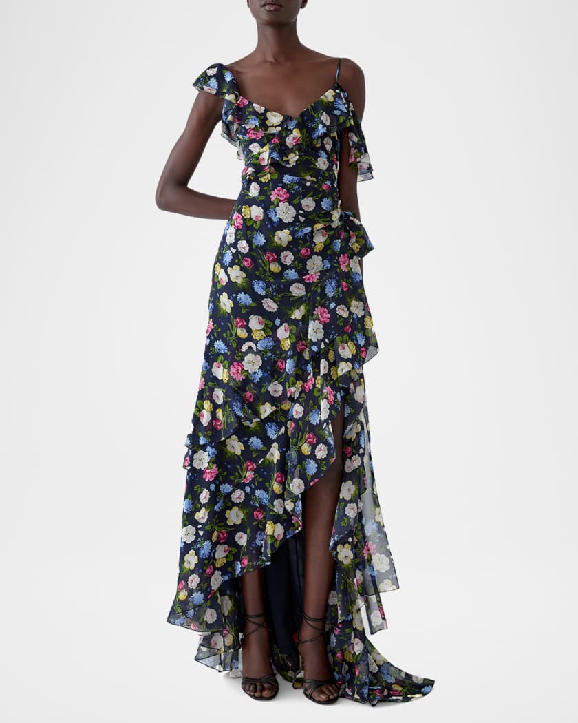 floral print asymmetrical ruffle hem dress Plus Size Floral Leopard Print Mesh Asymmetrical Ruffle Hem Dress