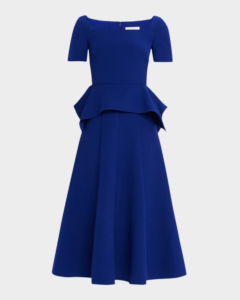 Roland Mouret Square-Neck Peplum Midi Dress, Blue, Women's, 12UK, Cocktail & Party Wedding Guest Dresses Midi Dresses