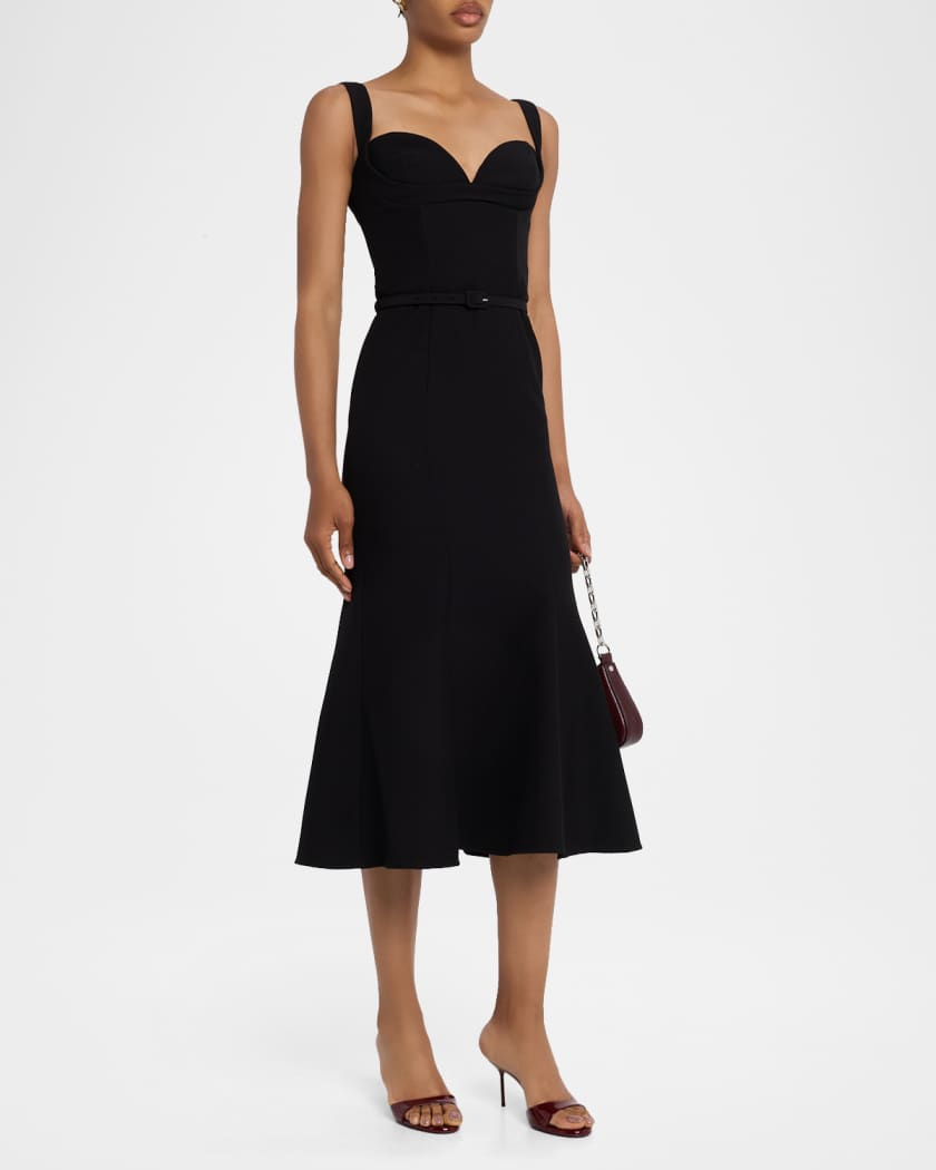 Roland Mouret Sleeveless Belted Fit-And-Flare Midi Dress | Neiman Marcus