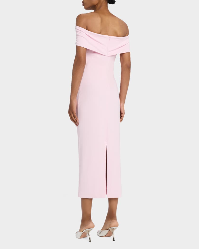 Roland Mouret Off-The-Shoulder Flower Jersey Midi Dress | Neiman Marcus