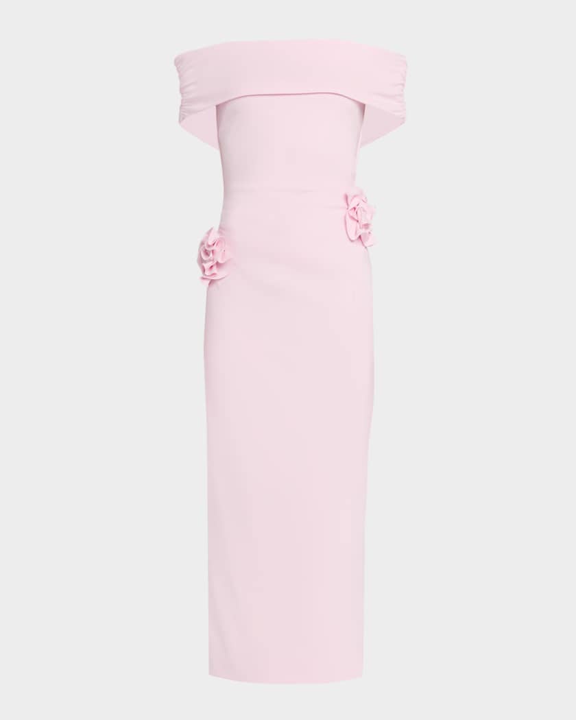 Roland Mouret Off-The-Shoulder Flower Jersey Midi Dress | Neiman Marcus