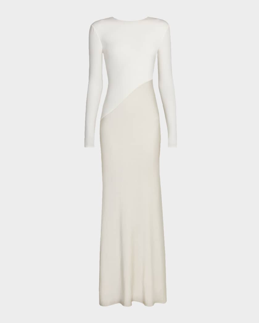 Roland Mouret Asymmetric Mixed-Media Long-Sleeve Gown | Neiman Marcus