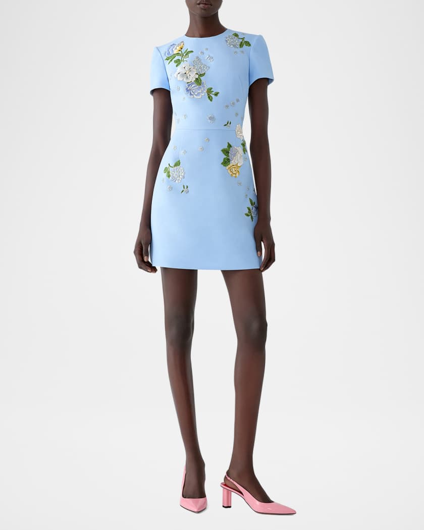 Carolina Herrera Embroidered Short-Sleeve Bow Cutout Mini Dress | Neiman  Marcus