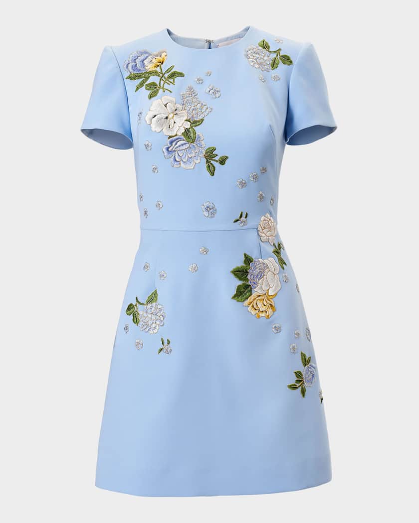 Carolina Herrera Embroidered Short-Sleeve Bow Cutout Mini Dress | Neiman  Marcus
