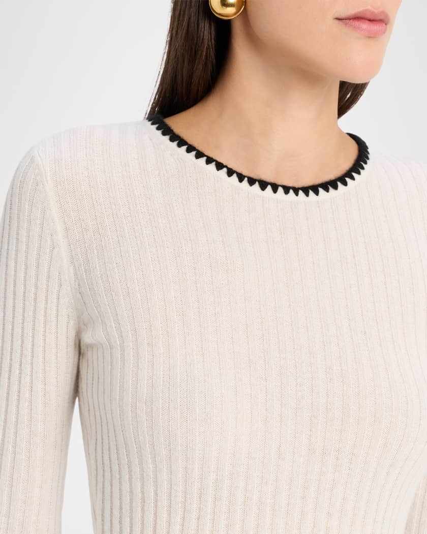 Autumn Cashmere Embroidered Rib Knit Cashmere Sweater | Neiman Marcus