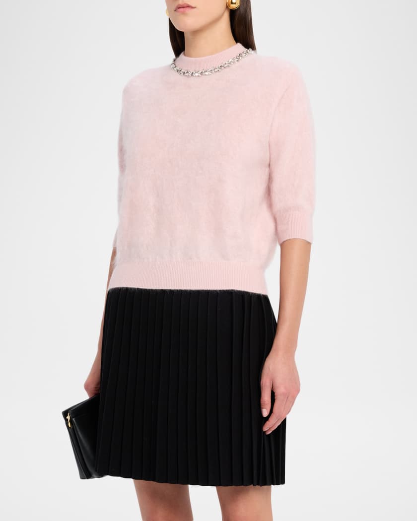 Autumn Cashmere Crystal-Trim Brushed Cashmere Sweater | Neiman Marcus