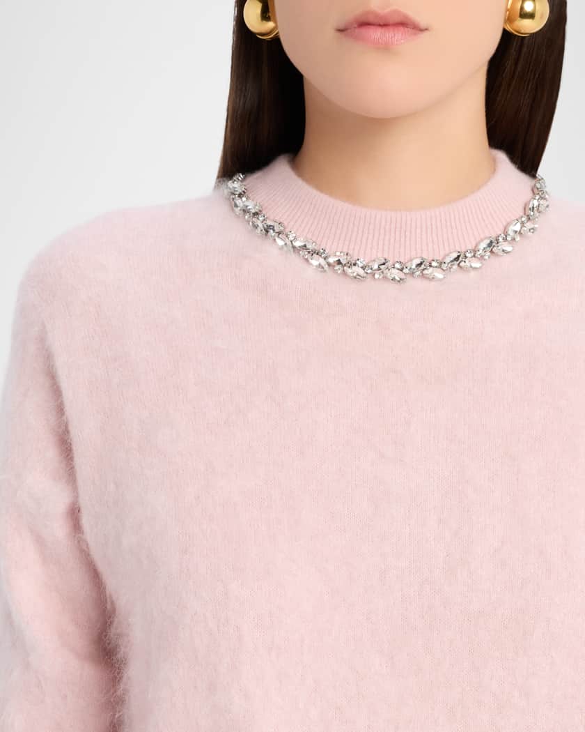 Autumn Cashmere Crystal-Trim Brushed Cashmere Sweater | Neiman Marcus