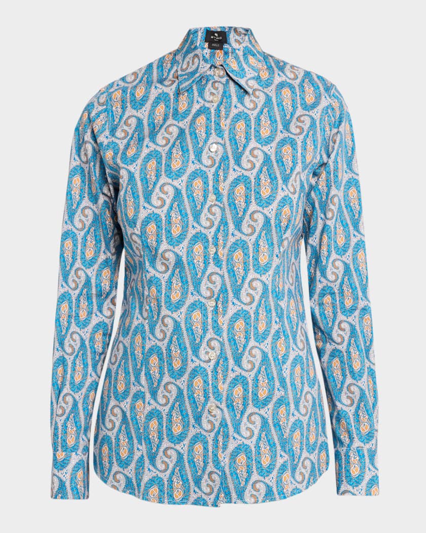 Etro Leafy Paisley Stretch Cotton Shirt | Neiman Marcus