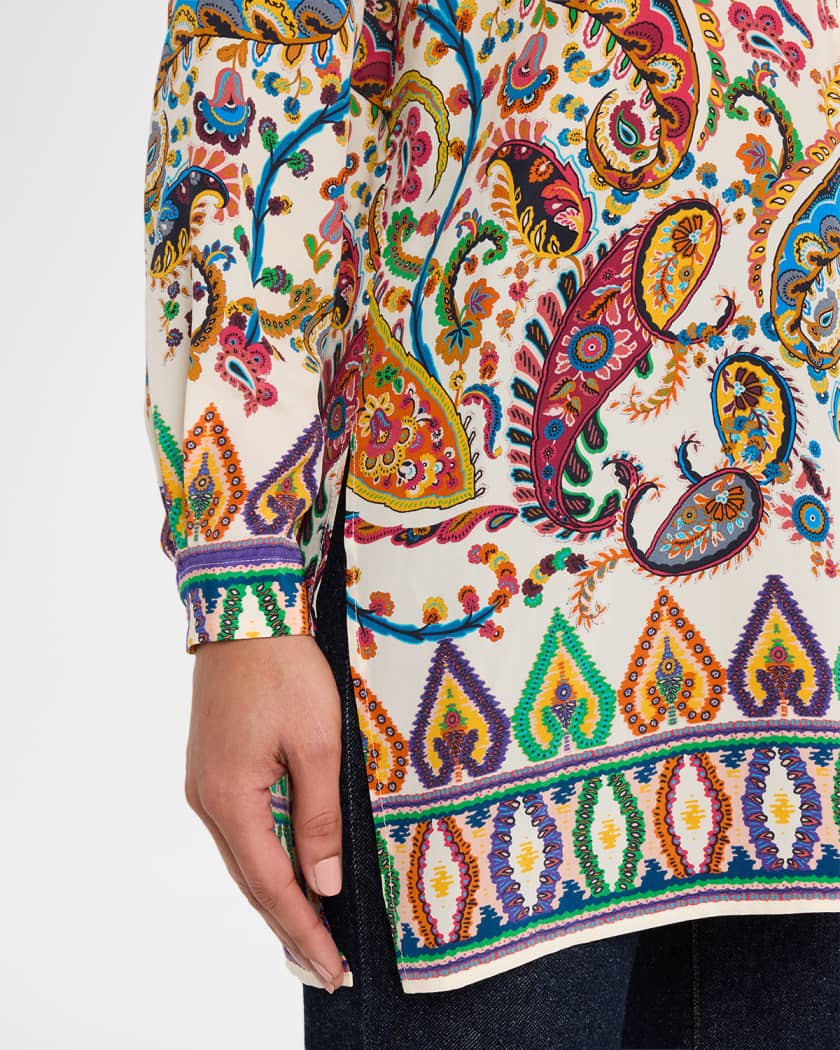 Etro Paisley Silk Button-Down Tunic Blouse | Neiman Marcus