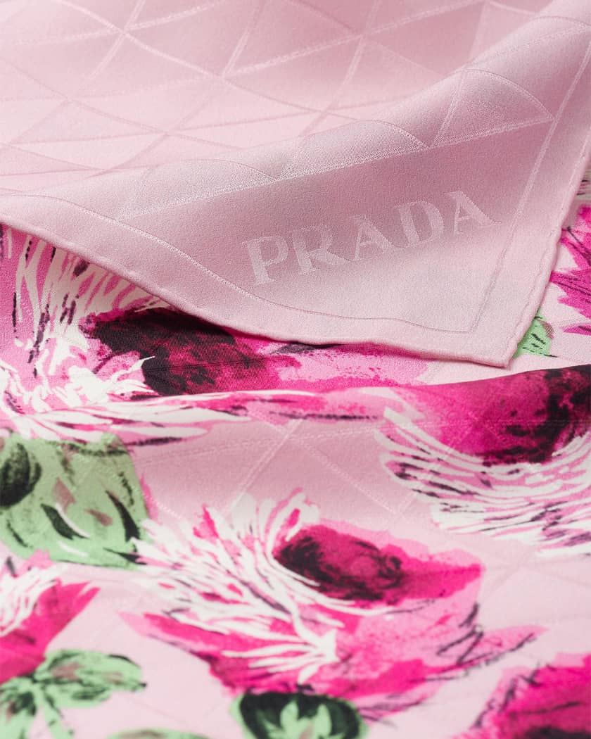 Prada Rose-Print Crepe De Chine Jacquard Scarf, 35