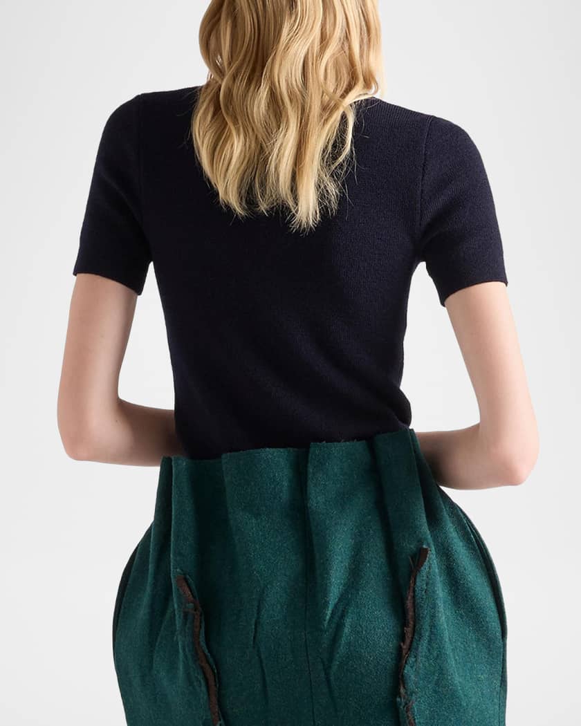 Prada Short-Sleeved Wool Sweater with Pendant | Neiman Marcus