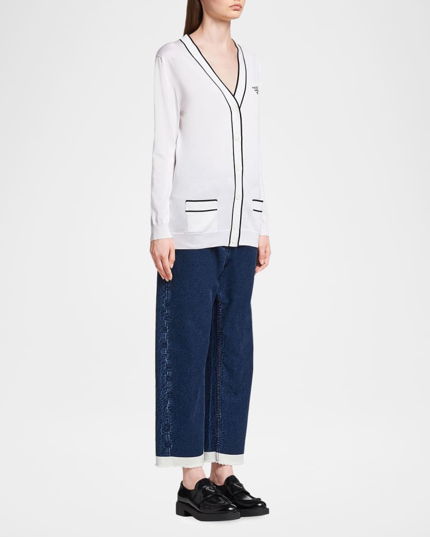 Prada Contrast-Trim Silk Cardigan | Neiman Marcus