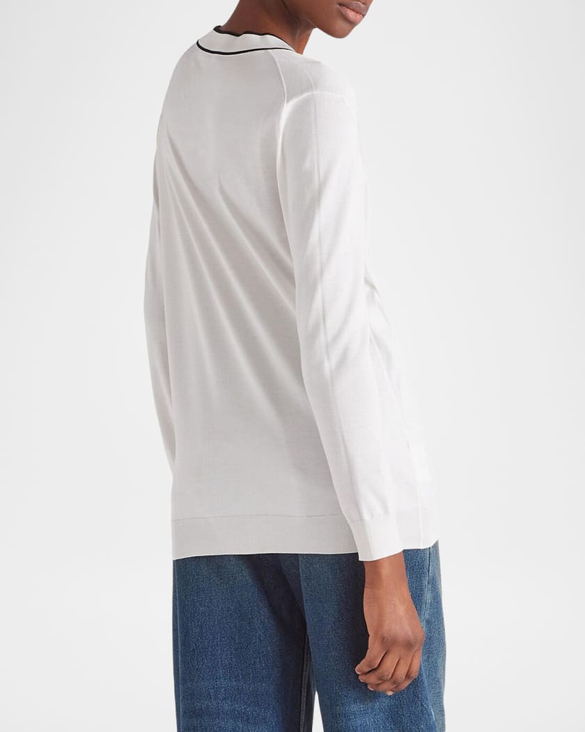 Prada Contrast-Trim Silk Cardigan | Neiman Marcus