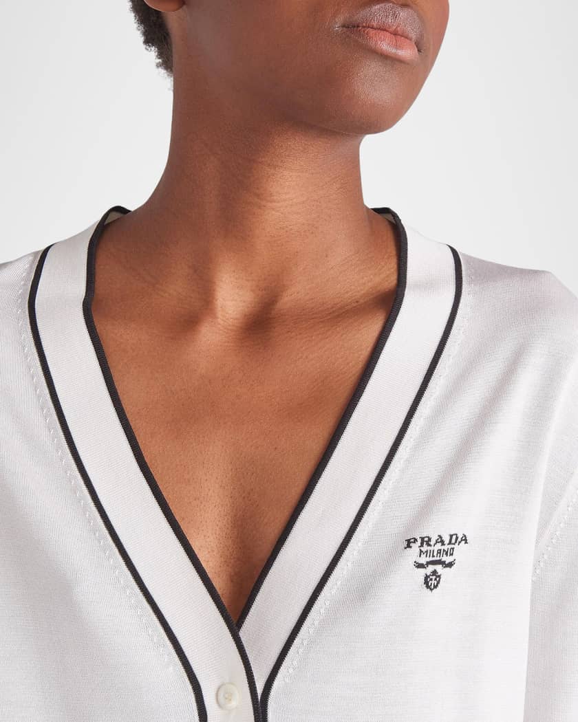 Prada Contrast-Trim Silk Cardigan | Neiman Marcus