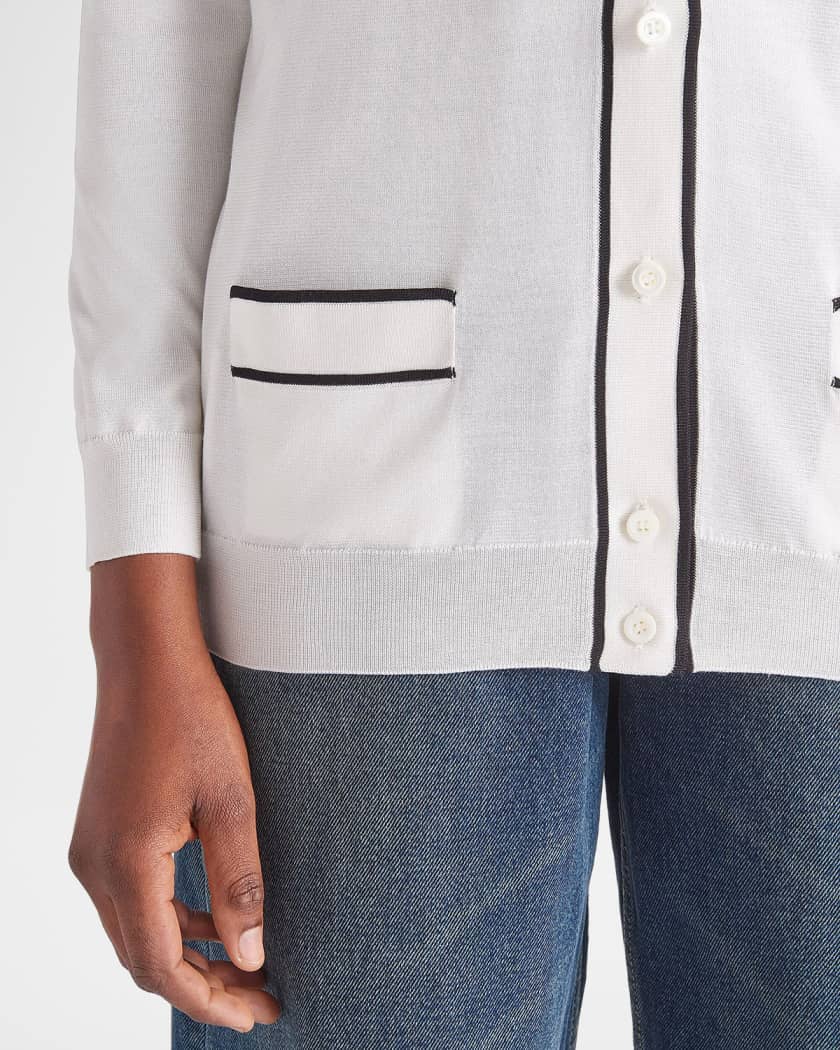Prada Contrast-Trim Silk Cardigan | Neiman Marcus