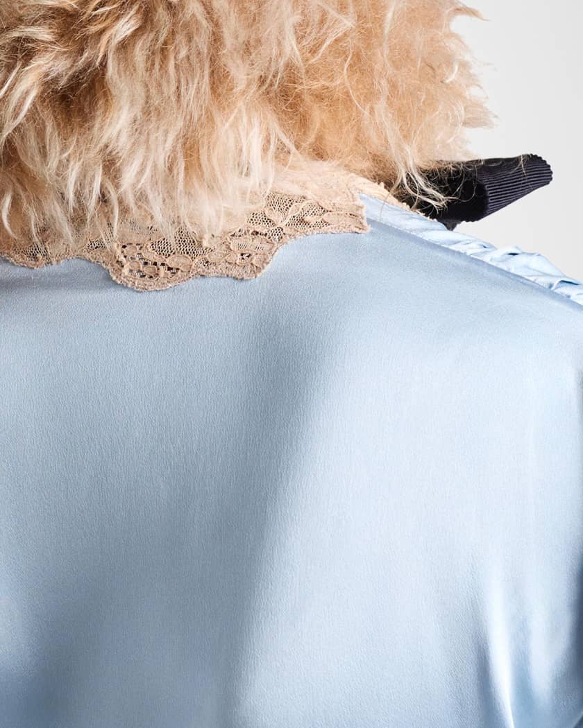 Prada Long Sleeve Satin Crepe and Lace Dress | Neiman Marcus