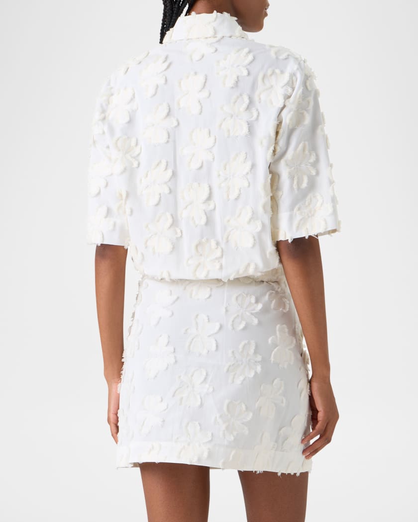 Akris punto 3D Flower Jacquard Elbow-Sleeve Button-Down Blouse