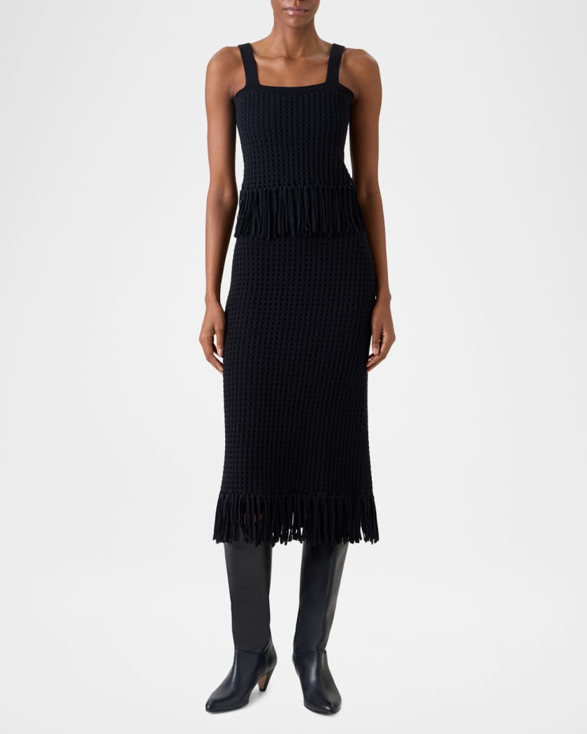 Akris punto Chunky Cotton Mesh Knit Fringe Crop Top | Neiman Marcus